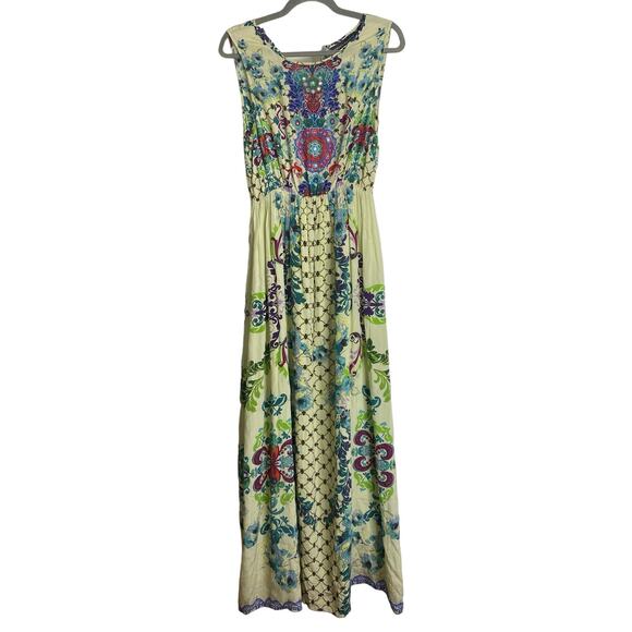 Anthro Hemant & Nandita Embroidered Canaria Maxi Boho Silk Floral Sleeveless XS - Picture 4 of 13
